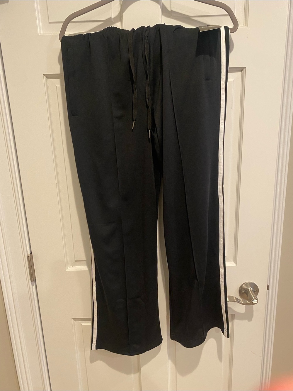 Black Women’s Drawstring Track Pants with White Side Stripe
